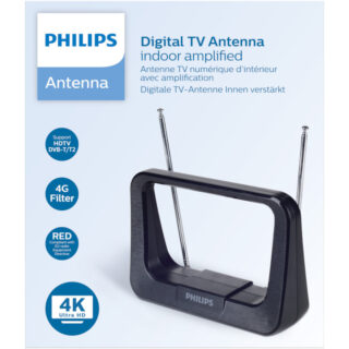 Philips SDV1226/GRS Κεραία τηλεόρασης HDTV/4K/UHF/VHF/FM εσωτερικού χώρου με ενισχυτή 28 dB και φίλτρο GSM – 17 x 12 cm