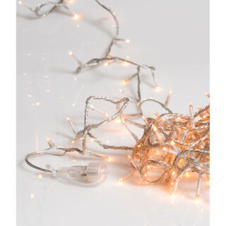 100 Led Λαμπάκια Με Πρόγραμμα, Επέκταση Και Μετασχηματιστή IP44, Διάφανο Καλώδιο / Θερμό Amber Λαμπάκι, 5 Μέτρα