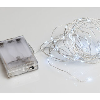 50 Led Λαμπάκια Copper Μπαταρίας Με Ασημί Καλώδιο Και Ψυχρό Φωτισμό, 5 Μέτρα