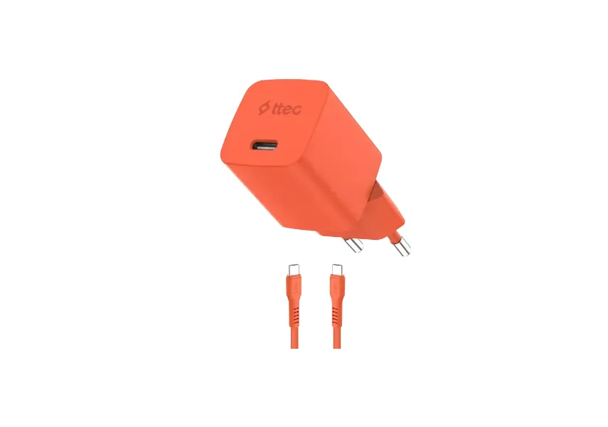 Φορτιστής TTEC SmartCharger GAN 45W PD Travel Fast Charger+ USB-C - USB-C 3A Cable Neon Orange