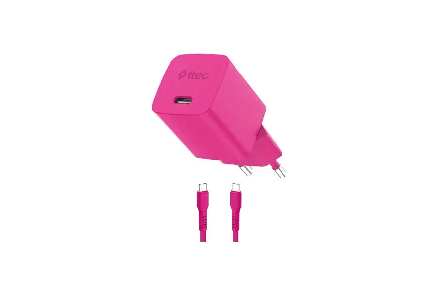 Φορτιστής TTEC SmartCharger GAN 45W PD Travel Fast Charger+ USB-C - USB-C 3A Cable Neon Pink