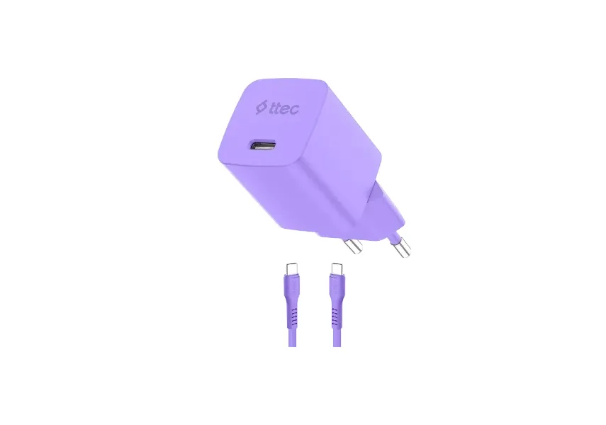 Φορτιστής TTEC SmartCharger GAN 45W PD Travel Fast Charger+ USB-C - USB-C 3A Cable Neon Purple