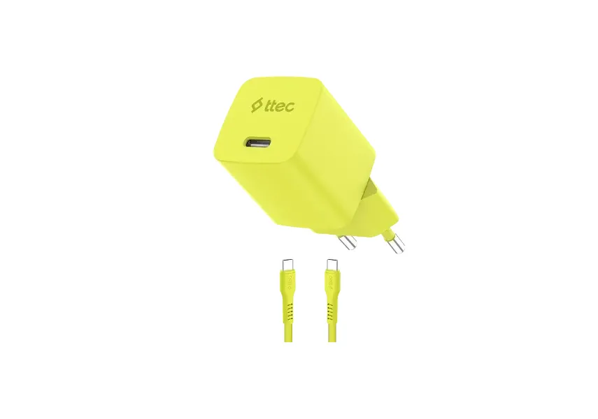 Φορτιστής TTEC SmartCharger GAN 45W PD Travel Fast Charger+ USB-C - USB-C 3A Cable Neon Yellow