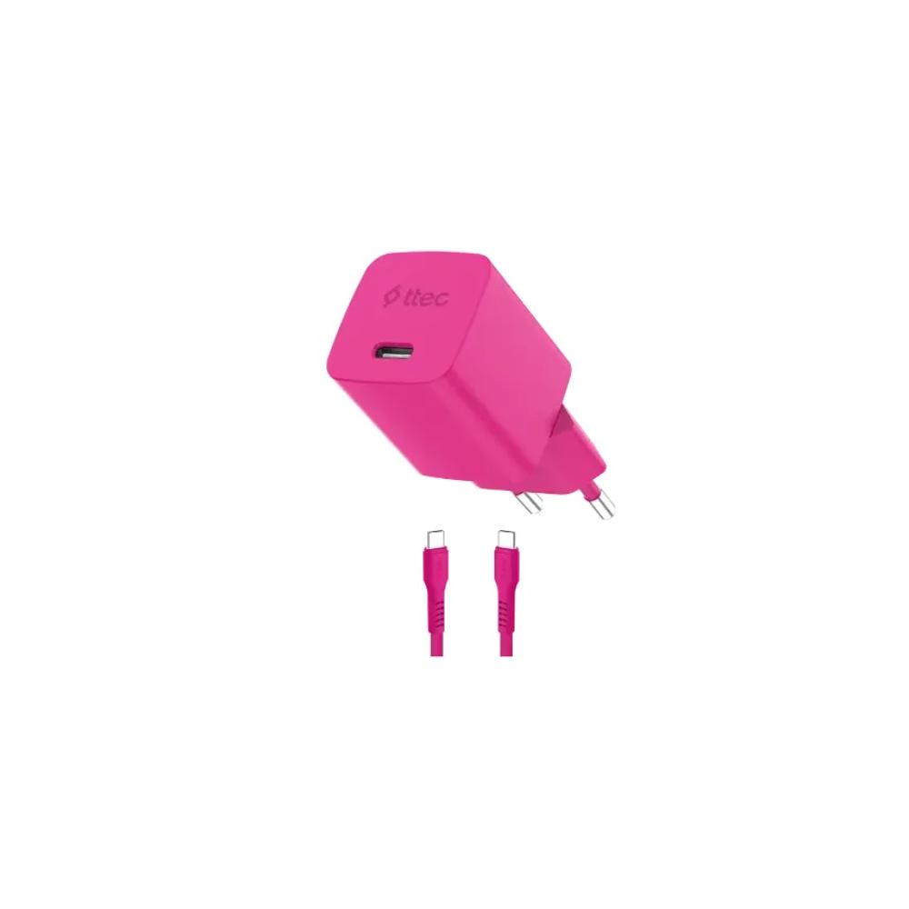 Φορτιστής TTEC SmartCharger GAN 45W PD Travel Fast Charger+ USB-C - USB-C 3A Cable Neon Pink